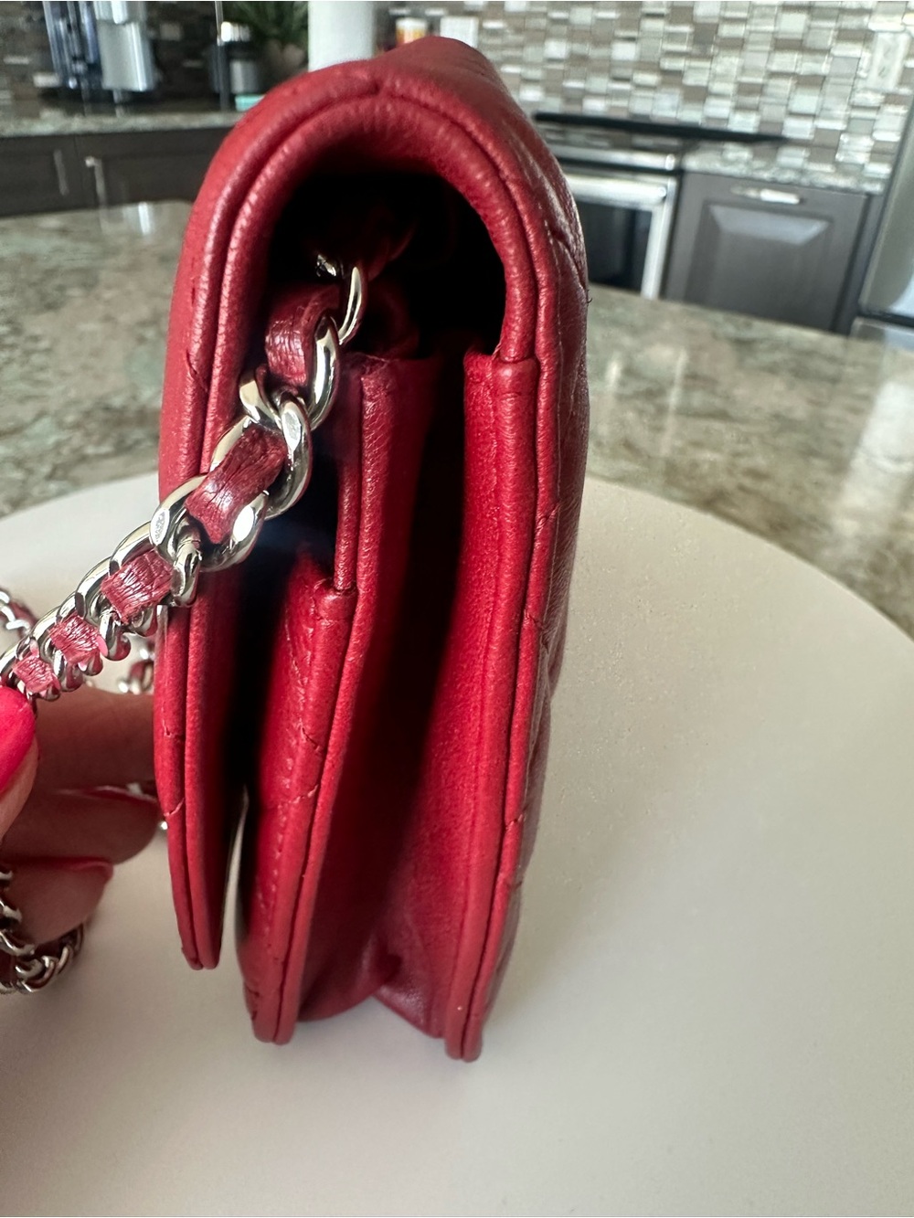 Chanel Classic WOC Wallet On Chain Red Lambskin Silver HW Pristine - Entrupy COA - Picture 9 of 16